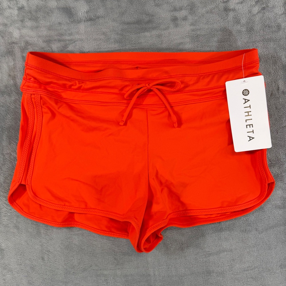 New Athleta Kata Surge Swim Short Womens Size XXS Orange Mid Rise Drawstring